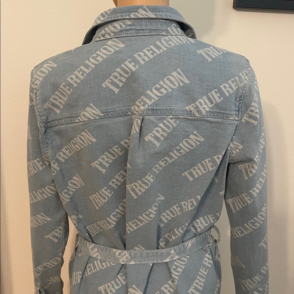 NWT True Religion Denim Logo Blue Shirt Dress - Picture 9 of 16